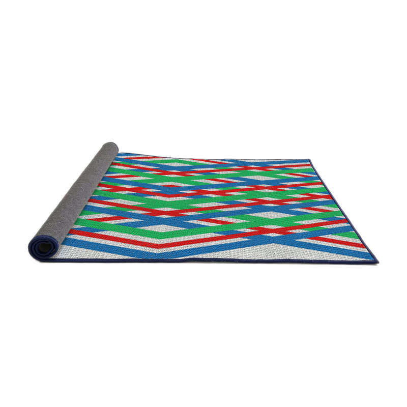 Tapis bleu à motif géométrique Kissena, Rond 4 pi