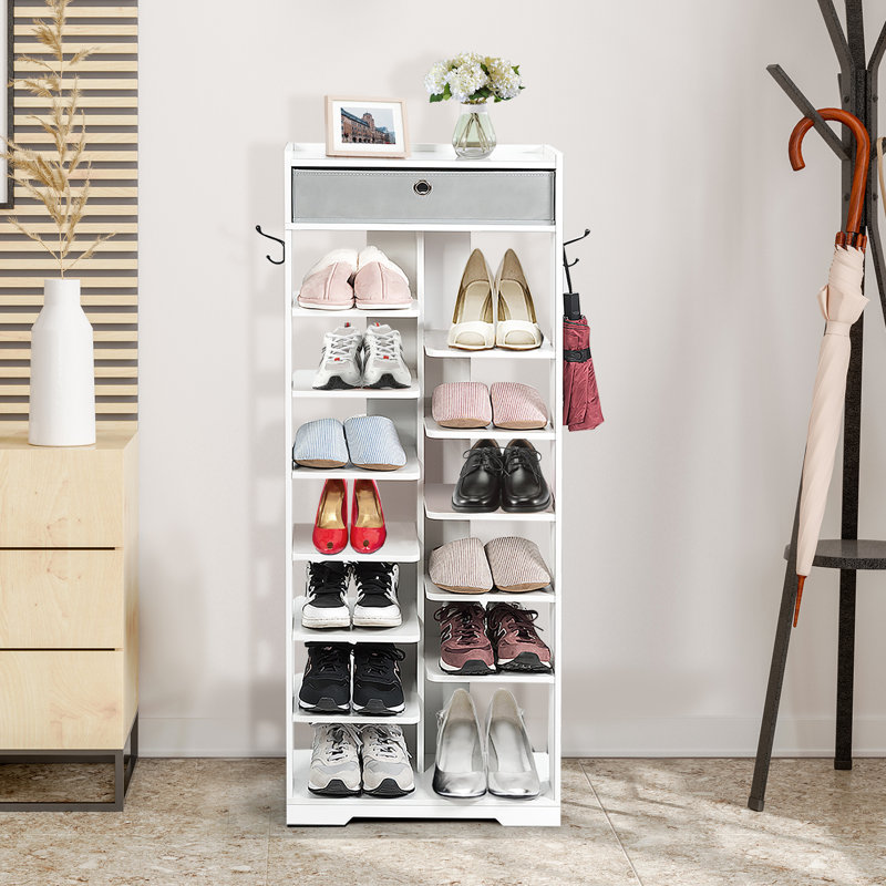 13 Pair Solid Wood Shoe Rack, White