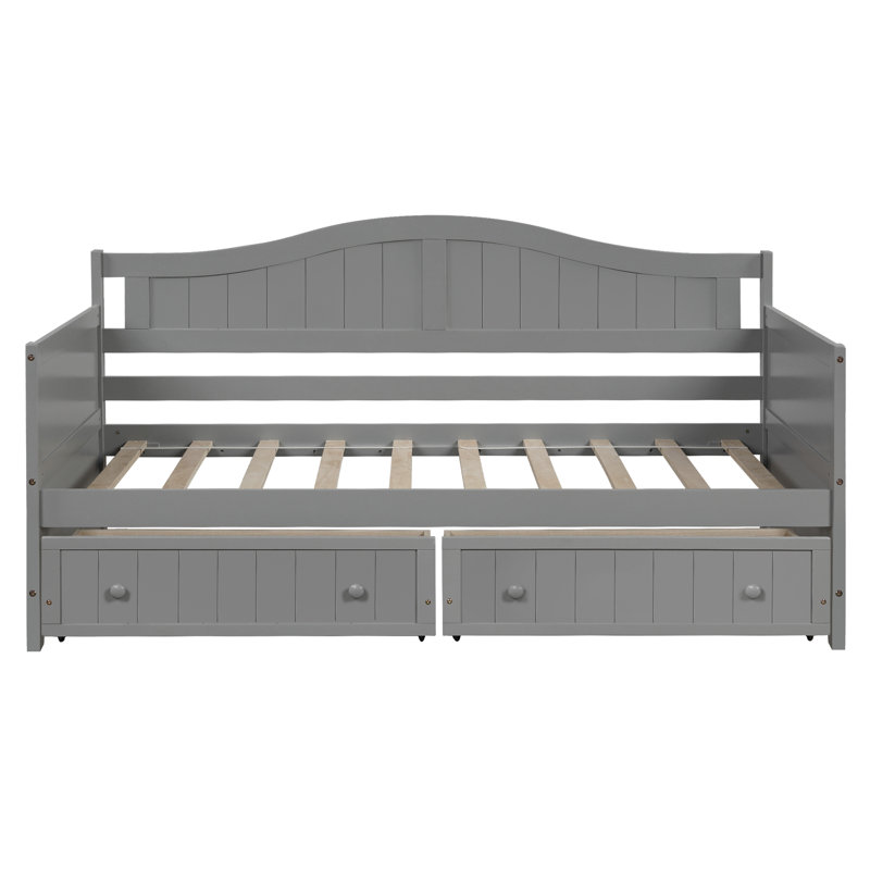 Lit plateforme simple avec rangement en bois massif Gamma, gris, Tiroir inclus