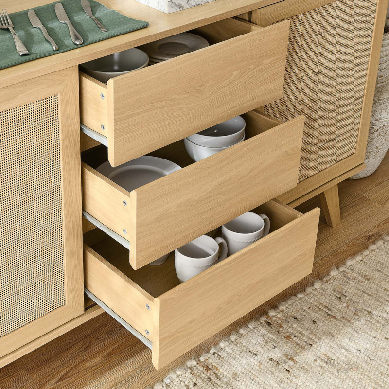 Soma 59" Oak Sideboard with Rattan Sliding Doors