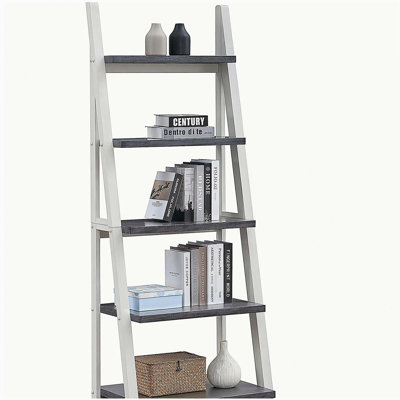 5 tablettes, bibliothèque, tablette de rangement, bibliothèque à cadre en bois d'hévéa, tablettes en échelle, convient au salon, au bureau, à la cuisine