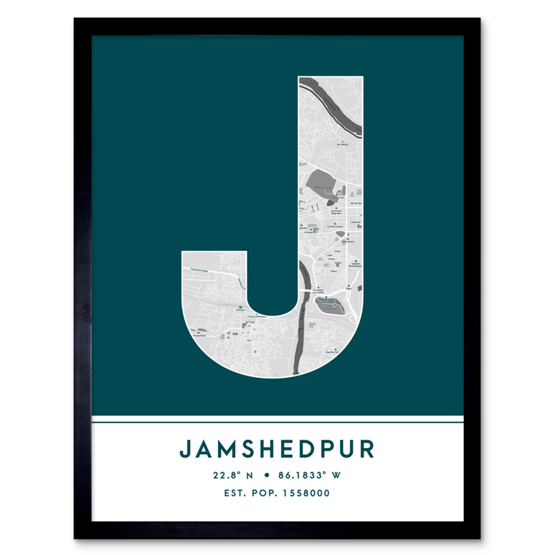 Jamshedpur City Map Jamshedpur Teal - Single Picture Frame Typography