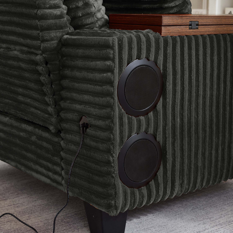 Multifunctional Corduroy Sofa with Rotating Table and Ottoman
