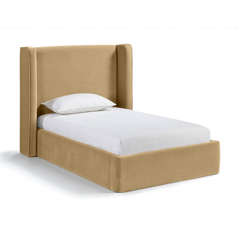 Lit tapissier Kendall Wanaque, Simple, Velours brun clair
