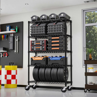 Heavy Duty 5-Tier Adjustable Wire Shelving Unit – 47.2"W X 17.7"D X 75.6"H Metal Storage Rack For Garage, Kitchen, Pantry & Home