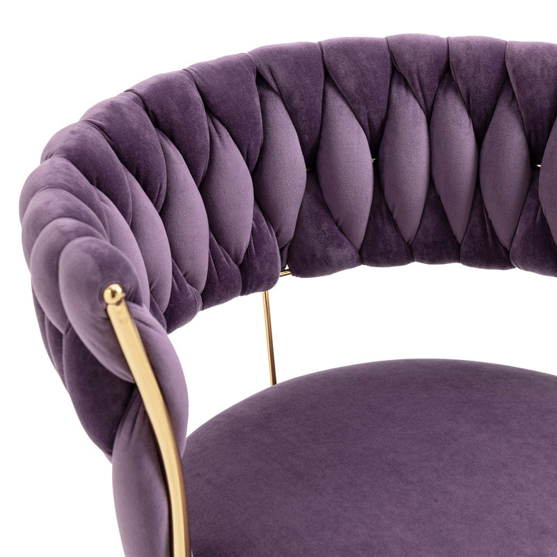 Chaises de salle à manger élégantes 2 pièces avec pieds en métal doré Denroy, Velours mauve