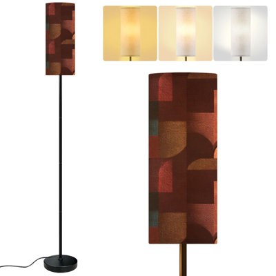  68.5" Standing Floor Lamp 50s 60s 70s Elegant Geometric Trend Brown Abstract Dimmable Metal Pole Lamp with Linen Lampshade LED Bulb Included