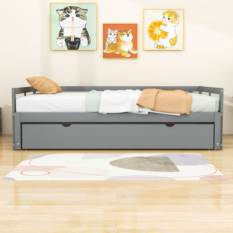 Twin Size Wooden Daybed with Trundle, Gray