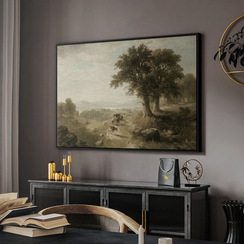 Paysage rétro - DCXV, Toile avec cadre flottant noir, H 25 po x l 37 po x P 2 po