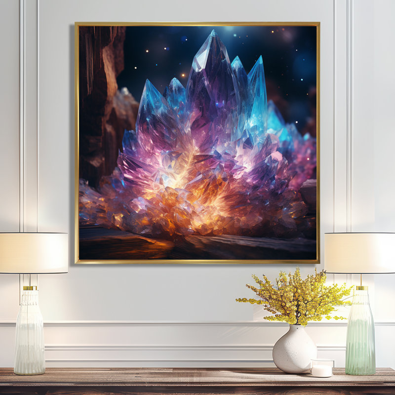 Décoration murale Crystalline Dream Magic - pierre géode, Toile avec cadre flottant or, H 36 po x l 36 po x P 1,5 po