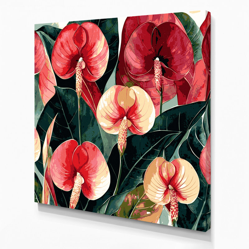 Botanical Anthurium Red Canvas Wall Art, 16" H x 16" W