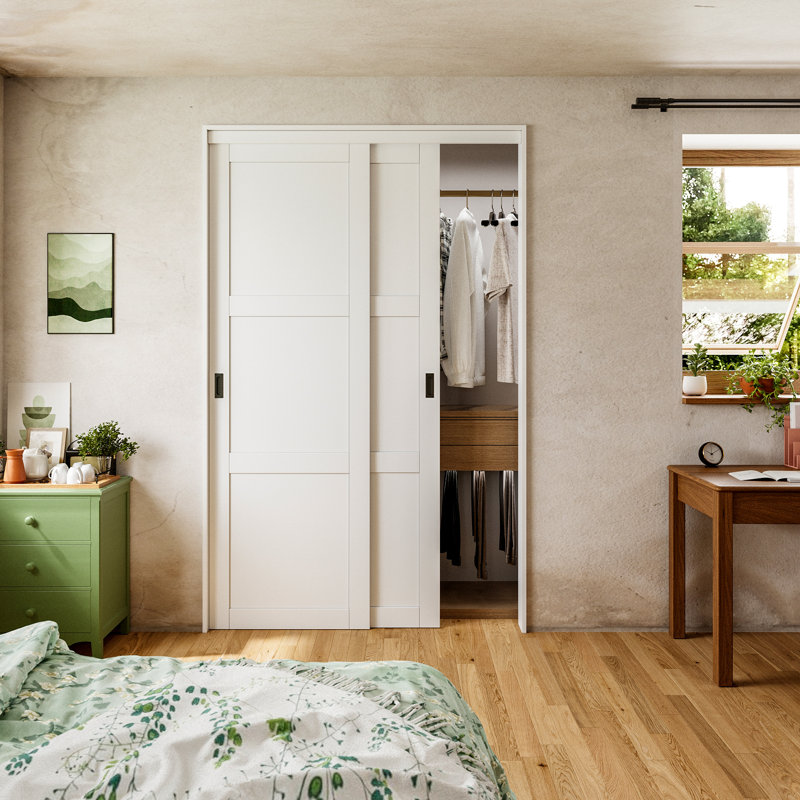 96 in. Primed Paneled Pantry Closet Sliding Doors With Hardware & Handles, 60" x 96" 