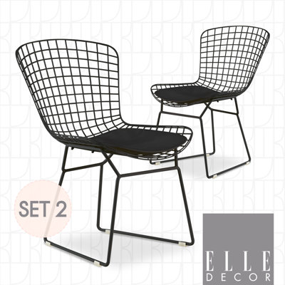 Elle Decor Holly Mid Century Modern Dining Side Chair with Geometric Grid Wire Design