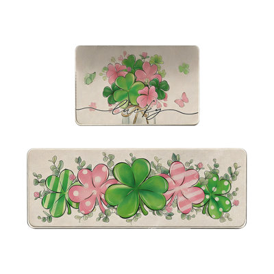  Ensemble de 2 tapis de cuisine et tapis de sol antidérapants de la Saint-Patrick pour la fête de la Saint-Patrick