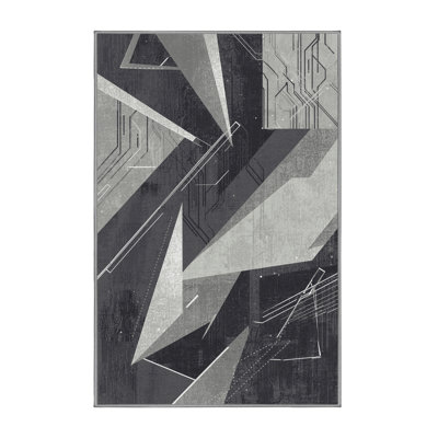 Soft Plush Forbell Ai Opponent Character Modern & Contemporary Abstract Area Rug in Gray – Gray Binding
