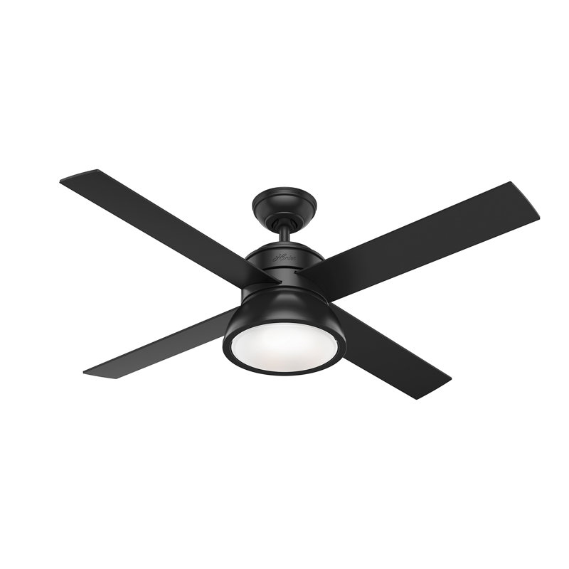 132cm Ceiling Fan with Light Kit, Light Grey Oak/Mattee Black, Mattee Black