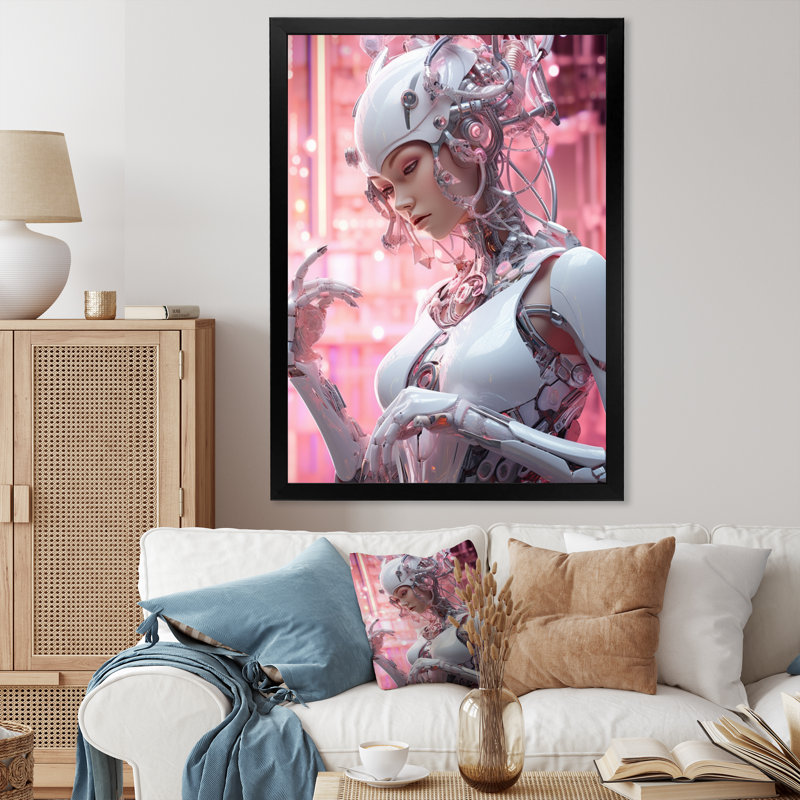 «Femelle robotique adversaire I» sur toile, H 32 po x l 16 po x P 1 po, Cadre simple noir