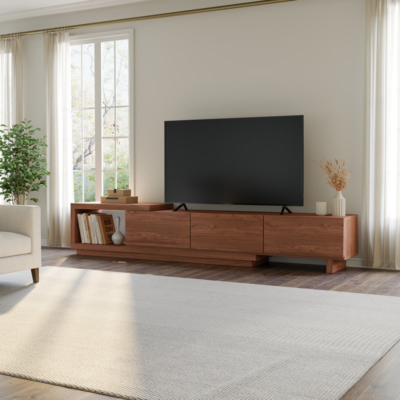 Extendable Walnut TV Stand For 65-100 Inches With 3 Drawers