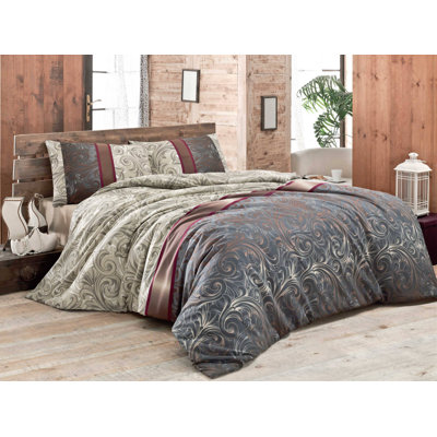 Luxurious Double Quilt Cover Set, 79 x 79, Cream & Black, Grey, Claret Red & White | 65% Cotton / 35% Polyester, 127 Thread Count | Machine Washable, Button Closure Duvet Cover & Envelope Pillowcases (2 Pieces)