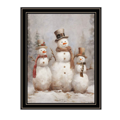 Trendy Decor 4U Three Snowman Pals Framed Wall Art For Living Room, Holiday Wall Art Print For Home Decor, Bedroom Wall Art