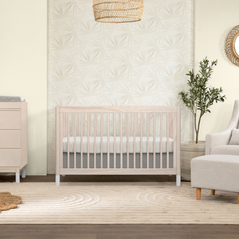 Washed Natural and White Pine 4-in-1 Convertible Toddler Crib