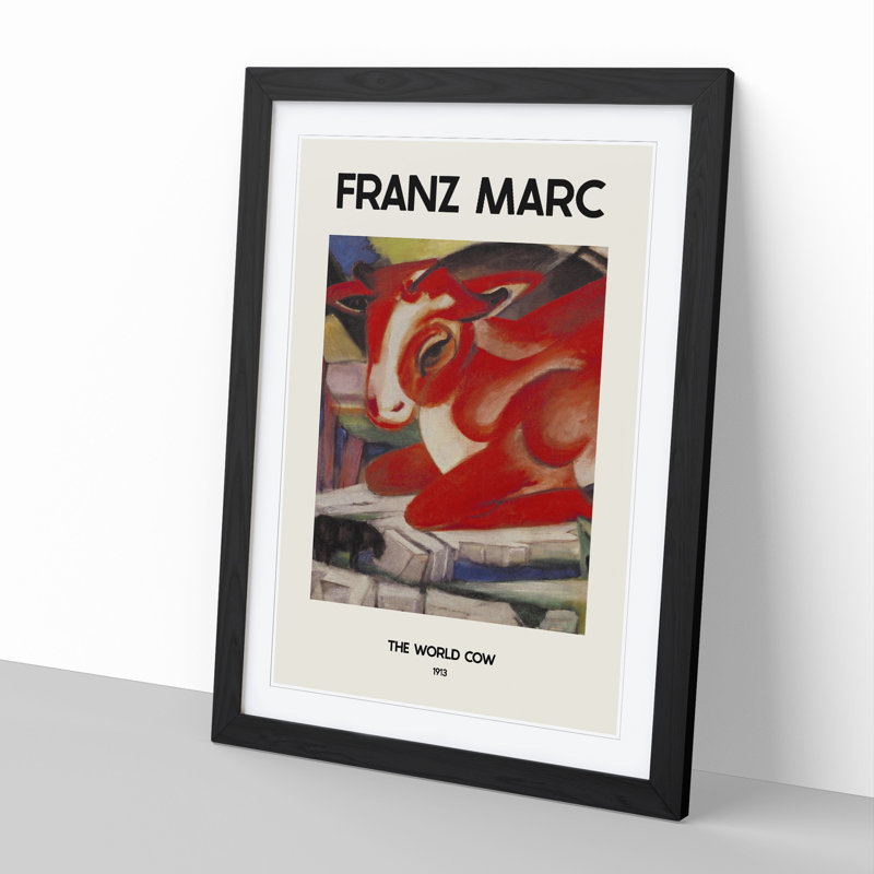 The World Cow by Franz Marc - Picture Frame Painting, 65cm H x 48cm W x 2cm D, Black Framed