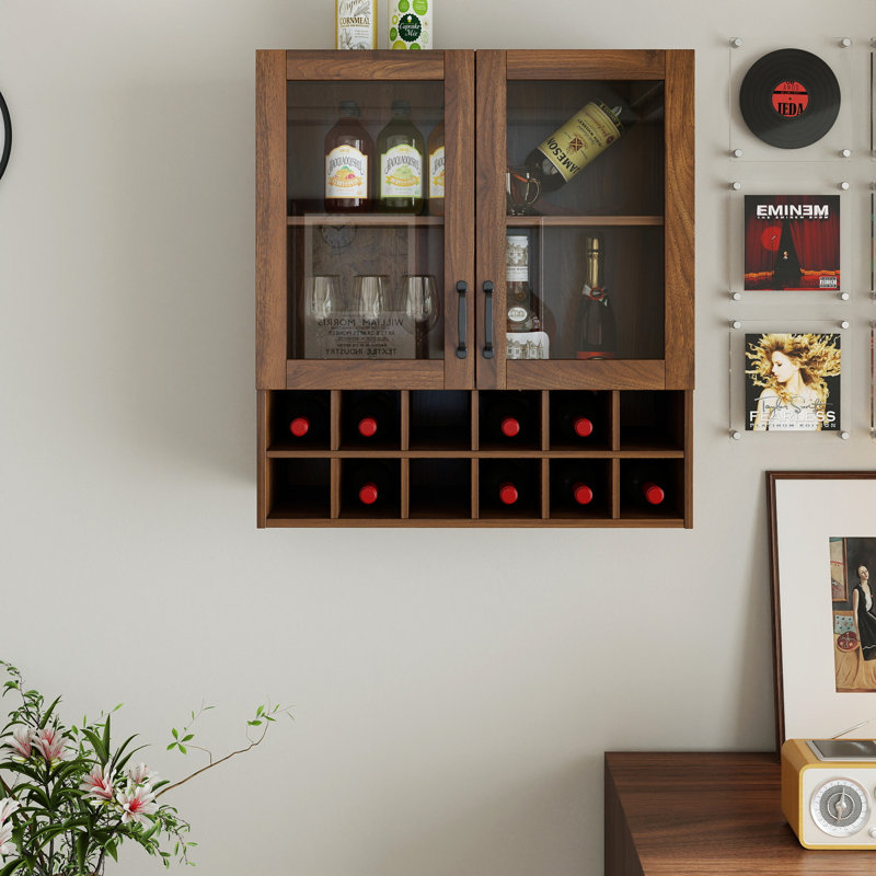 Armoire à vin murale avec portes vitrées, meuble de rangement suspendu pour bouteilles de vin, idéal pour la cuisine et la salle à manger.