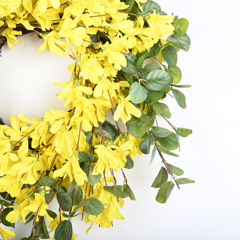 20" Spring Summer Eucalyptus Forsythia Front Door Wreath