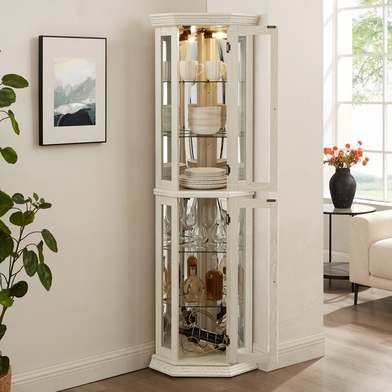 Glass Display Shelf with Tempered Glass Doors, Off White