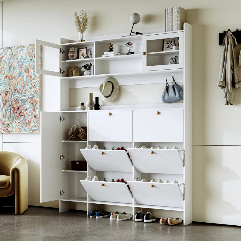 Multifunctional Shoe Cabinet with Storage Shelves and 6 Flip Drawers