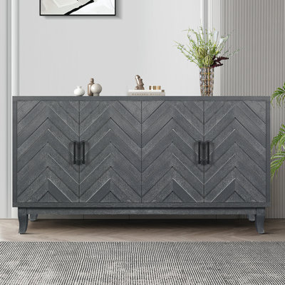 Stronger Vintage Style Buffet Cabinet, Lacquered Accent Storage with 4 Doors, Thickened Sideboard for Entryway and Living Room, Taupe Grey