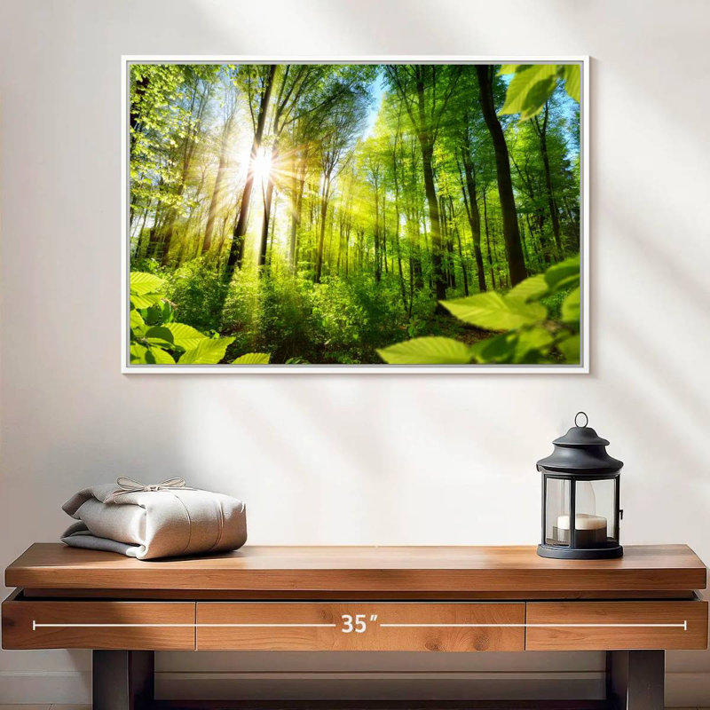 Forêt ensoleillée, Cadre flottant blanc, 25 po x 17 po