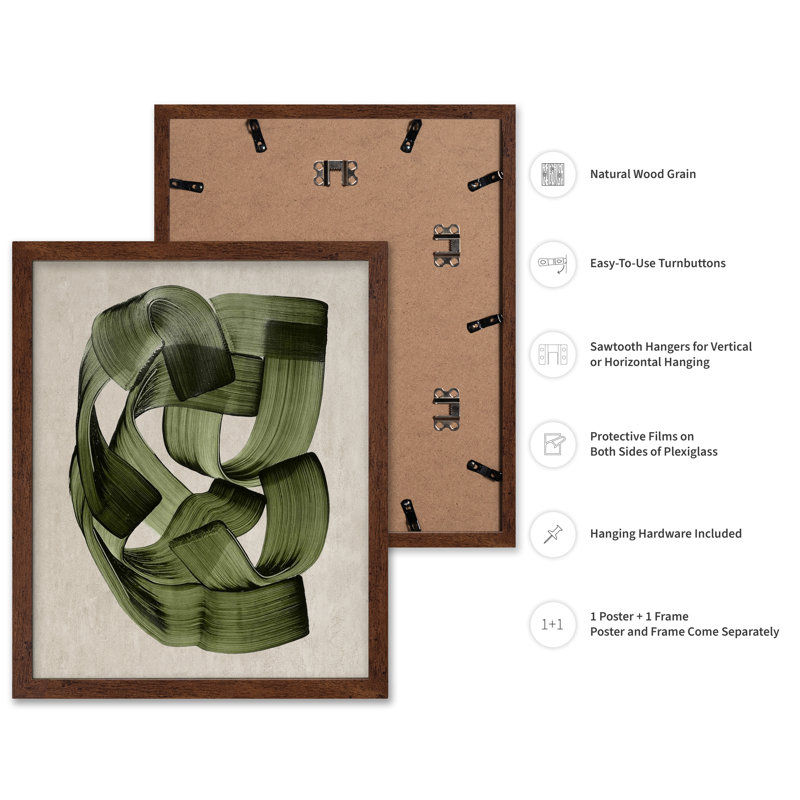 Vert abstrait, Poster, 18"H x 24"W, Brown Framed