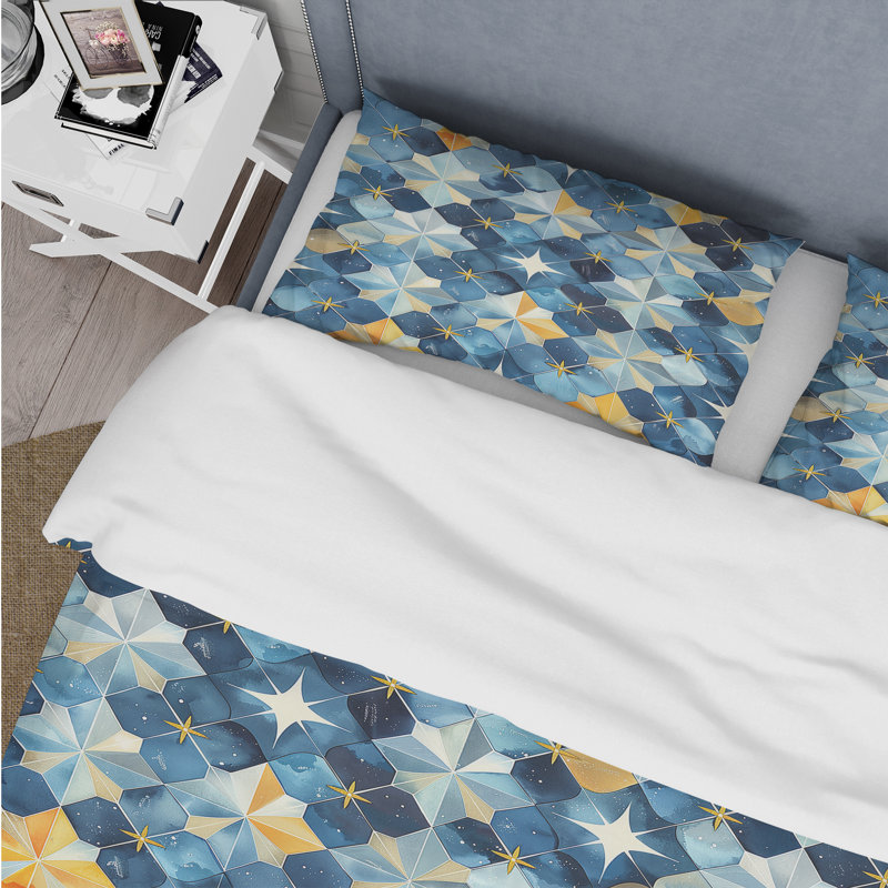 Ensemble de housse de couette bleu beige Midcentury Stars IV - Midcentury, Housse de couette très grand + 2 taies décorativ