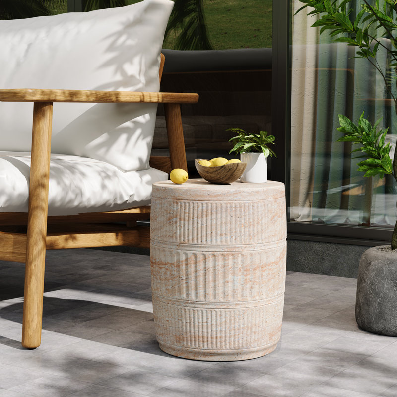 Isolde Round Outdoor Side Table , 15'' in. W 15'' in. D, Travertine