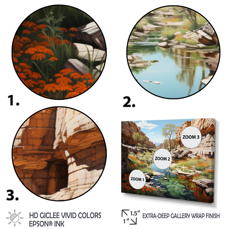Profondeurs des canyons du canyon beige et vert - Imprimé, H 12 po x l 20 po x P 1 po, Toile tendue