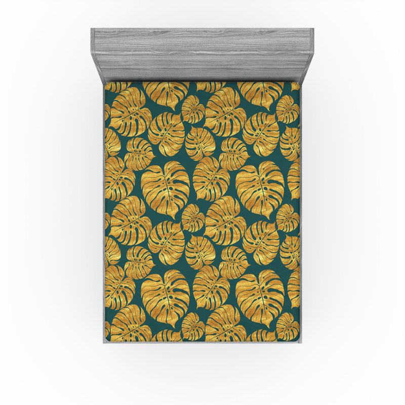 Drap-housse Ambesonne, Drap-housse de taille très grand, Bleu sarcelle / motif floral jaune terre pâle