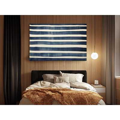«Blue and White Lines» sur impression sur toile de haute qualité - décoration murale fabriquée à la main - art élégant - cadeau - reproduction murale, reproduction de peinture