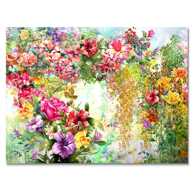 " Multicolor Spring Flowers Impression II " Painting Print, 8'' H x 12'' W x 1'' D, Wrapped Canvas