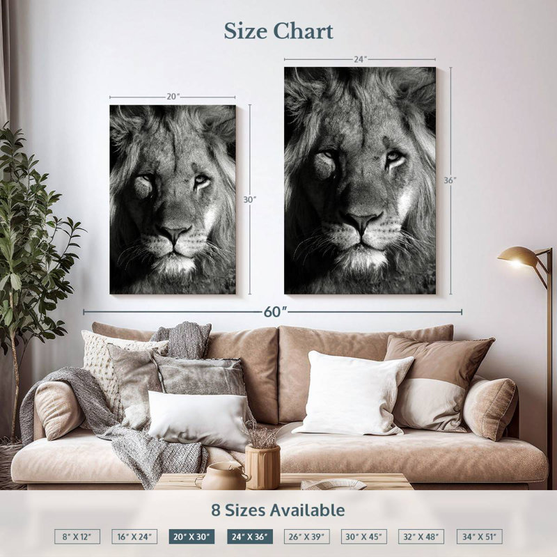 Brampt Monochromatic Lion Head, 36" H x 24" W
