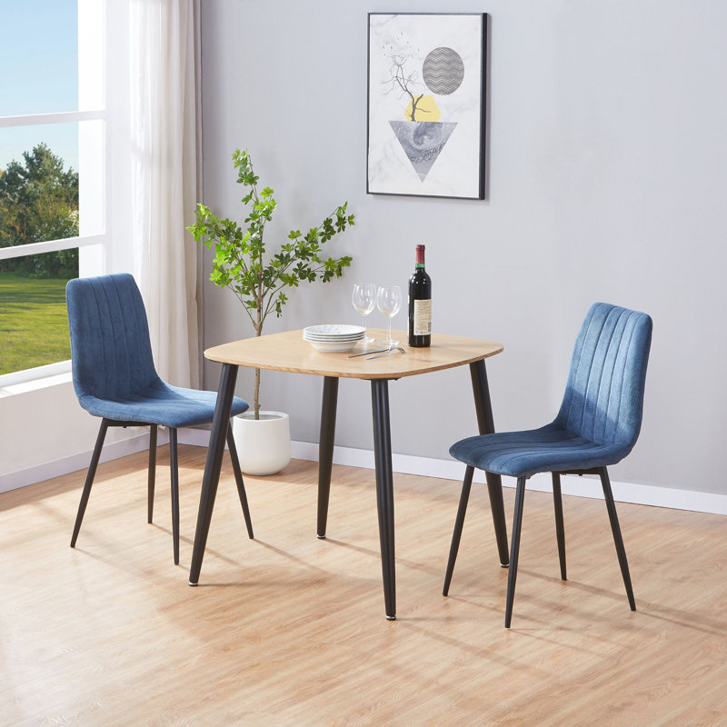 Aspen 800mm Foiled Square table & 2 fabric chair Set, Beige, Blue
