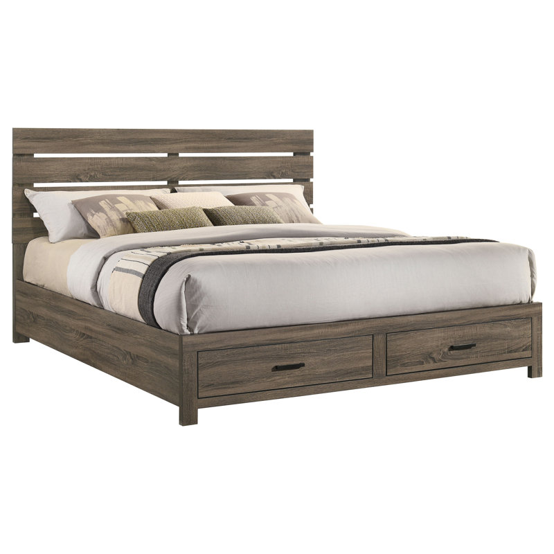 Axat Wood Eastern King Storage Panel Bed Barrel Oak, King, Brown