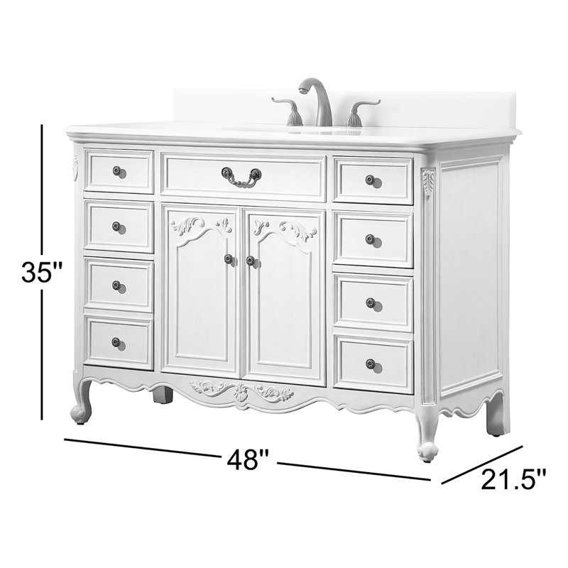 Angelique 48'' Single Bathroom Vanity with Top, White, Guangxi White