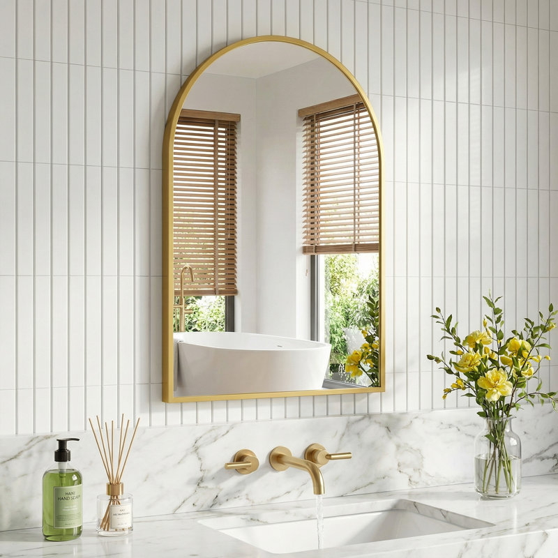 Armoire de rangement pour salle de bain arquée avec miroir H 36 po x l 24 po x P 5 po, Doré