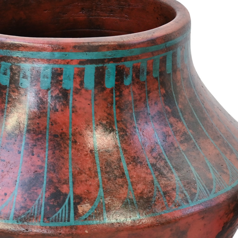 Southwest Style Fine Art Turquoise Motif Pot- Large