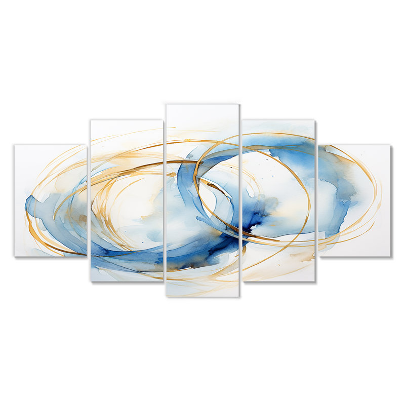 «Unity Subtle Gold Watercolor I», art mural abstrait sur toile, 5 pièces, H 32 po x l 60 po