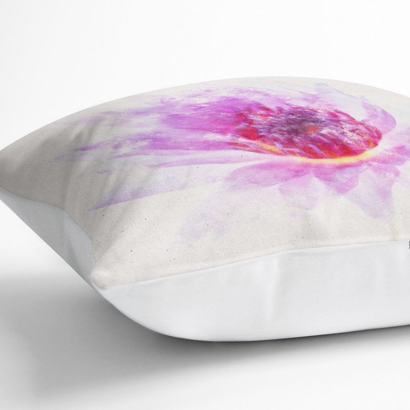 Water Lily Watercolour Cushion with Filling, 40cm H x 40cm W x 15cm D, White