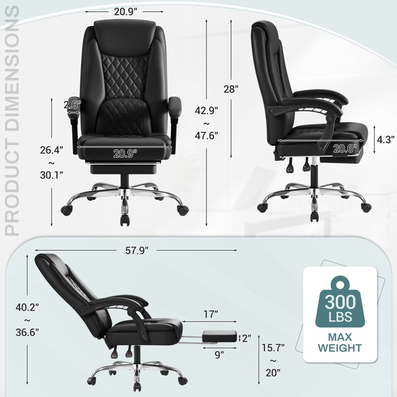 Minola Faux Leather Executive Chair with Footrest, Black