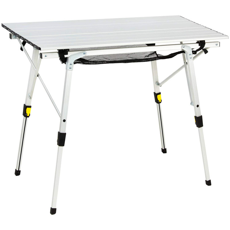 Table de camping pique-nique extérieure pliante portable avec couche de treillis en aluminium à hauteur réglable