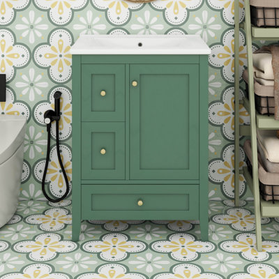 24" Bathroom Vanities With Undermount Ceramic Sink, Multi-Functional Storage Cabinet With Three Drawers And Adjustable Shelf, MDF & Rubberwood